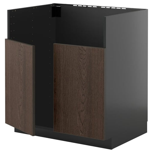METOD - METOD Base cab f TALLSJÖN sink, black-grey/Sinarp brown, 80x60 cm
