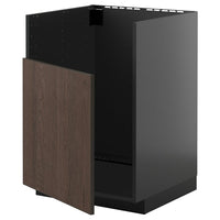 METOD base cab f TALLSJÖN sink, black-grey/Sinarp brown, 60x60 cm