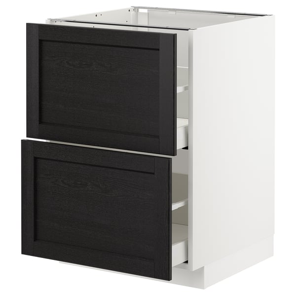 METOD base cb 2 fronts/2 high drawers, white/Lerhyttan black stained, 60x60 cm