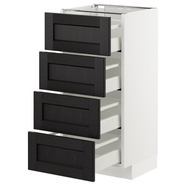 METOD base cab 4 frnts/4 drawers, white/Lerhyttan black stained, 40x37 cm