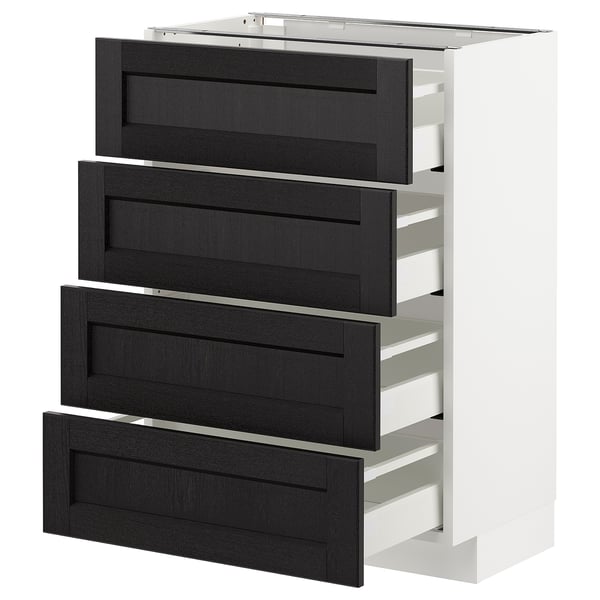 METOD base cab 4 frnts/4 drawers, white/Lerhyttan black stained, 60x37 cm