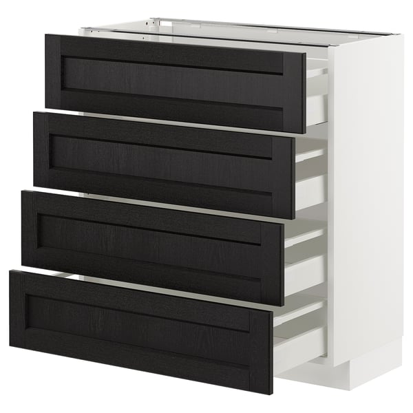 METOD base cab 4 frnts/4 drawers, white/Lerhyttan black stained, 80x37 cm