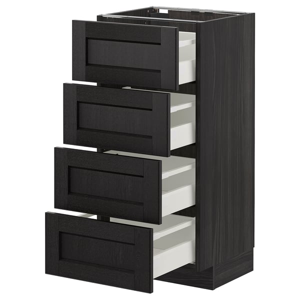METOD base cab 4 frnts/4 drawers, black/Lerhyttan black stained, 40x37 cm