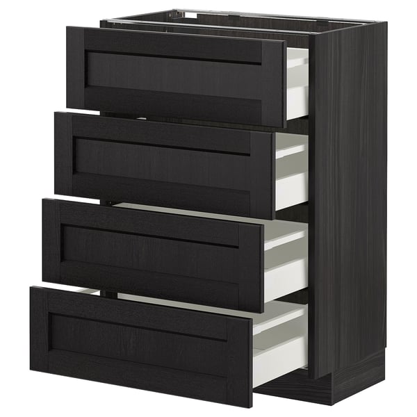 METOD base cab 4 frnts/4 drawers, black/Lerhyttan black stained, 60x37 cm