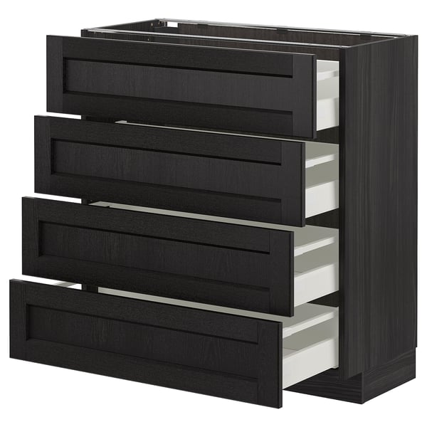 METOD base cab 4 frnts/4 drawers, black/Lerhyttan black stained