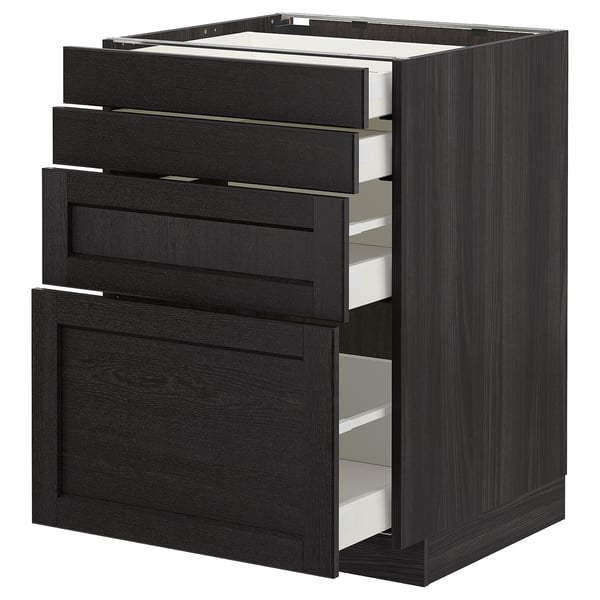 METOD base cab 4 frnts/4 drawers, black/Lerhyttan black stained, 60x60 cm