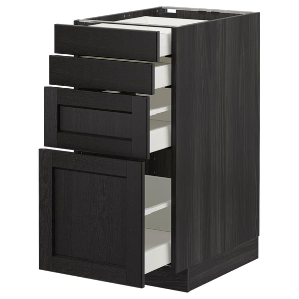 METOD - METOD Base cab 4 frnts/4 drawers, black/Lerhyttan black stained, 40x60 cm