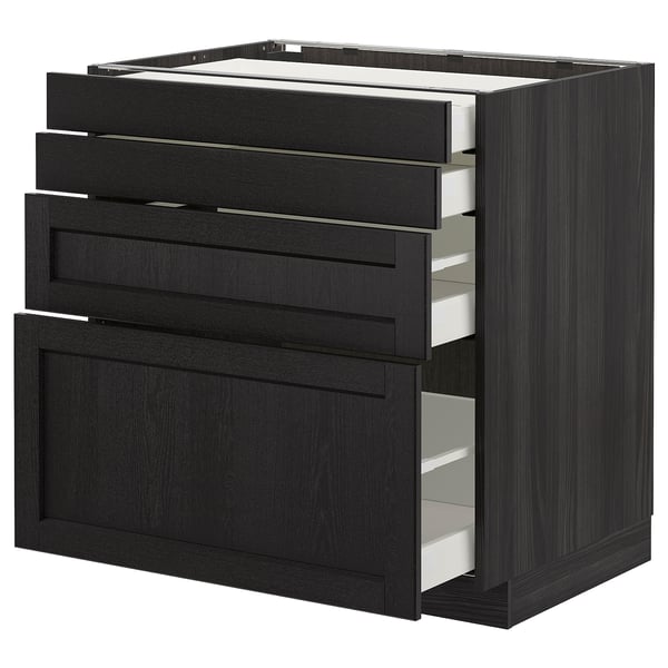 METOD base cab 4 frnts/4 drawers, black/Lerhyttan black stained, 80x60 cm