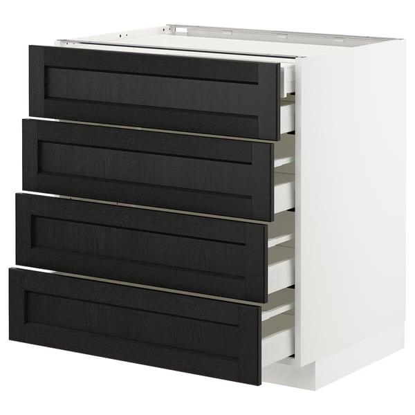 METOD - Base cb 4 frnts/2 low/3 md drwrs, white/Lerhyttan black stained , 80x60 cm