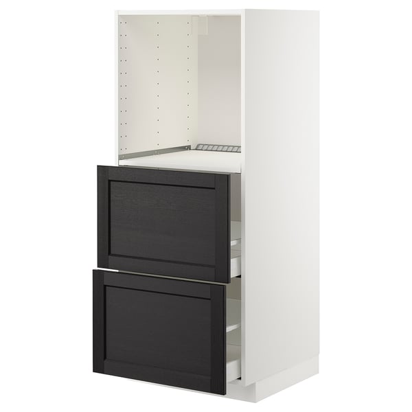 METOD high cabinet w 2 drawers for oven, white/Lerhyttan black stained, 60x60x140 cm
