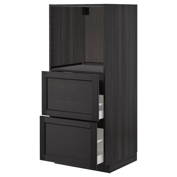 METOD high cabinet w 2 drawers for oven, black/Lerhyttan black stained, 60x60x140 cm