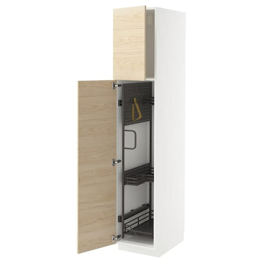 Ikea METOD - Tall cabinet with cleaning accessories, white/Askersund light ash effect,40x60x200 cm