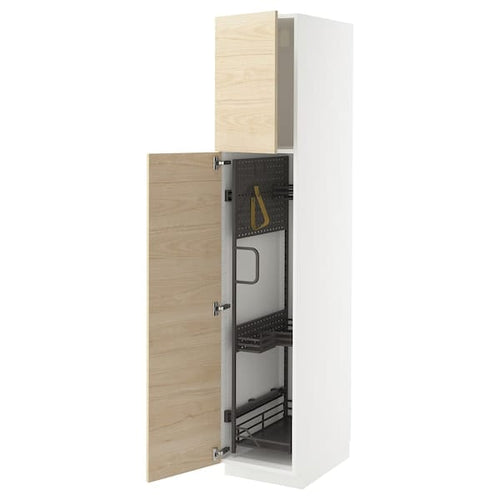 METOD - Tall cabinet with cleaning accessories, white/Askersund light ash effect,40x60x200 cm