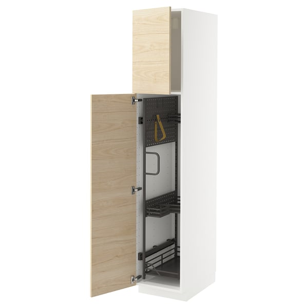 METOD - METOD High cabinet with cleaning interior, white/Askersund light ash effect, 40x60x200 cm