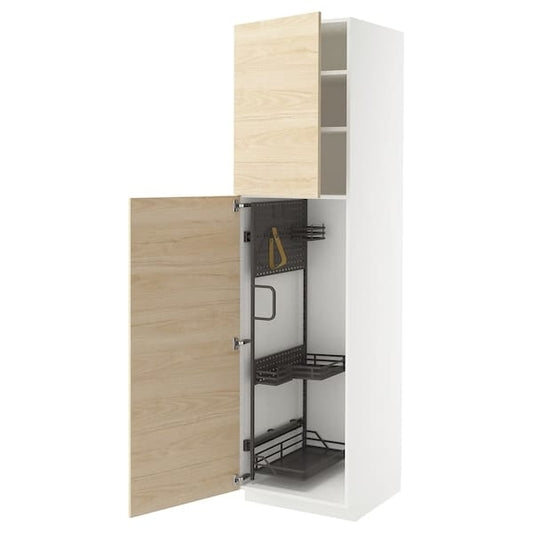 Ikea METOD - Tall cabinet with cleaning accessories, white/Askersund light ash effect,60x60x220 cm