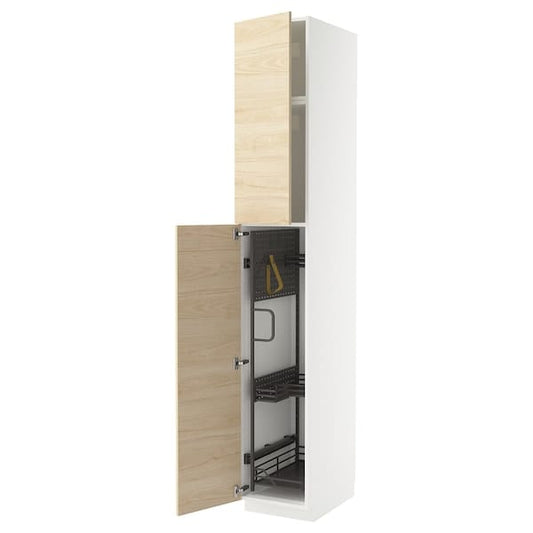 Ikea METOD - Tall cabinet with cleaning accessories, white/Askersund light ash effect,40x60x240 cm