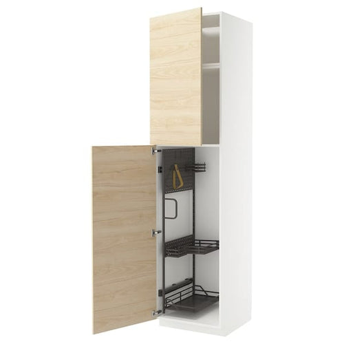 METOD - METOD High cabinet with cleaning interior, white/Askersund light ash effect, 60x60x240 cm