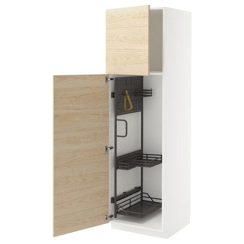 METOD - METOD High cabinet with cleaning interior, white/Askersund light ash effect, 60x60x200 cm