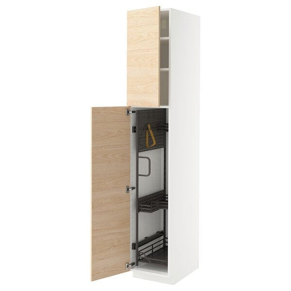 Ikea METOD - Tall cabinet with cleaning accessories, white/Askersund light ash effect,40x60x220 cm