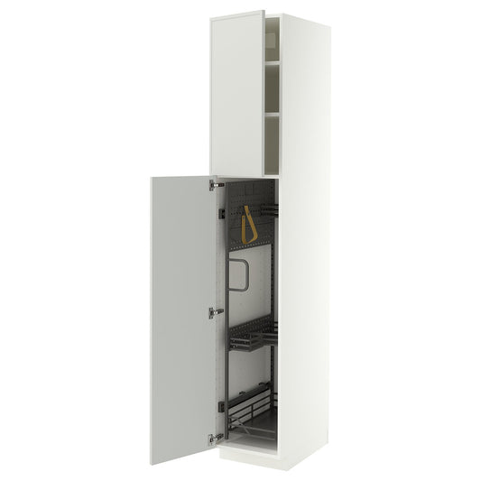 METOD high cabinet with cleaning interior, white/Aspudden light grey, 40x60x220 cm