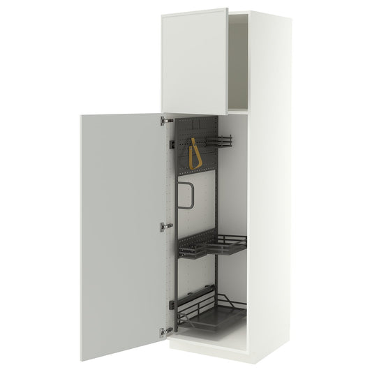 METOD high cabinet with cleaning interior, white/Aspudden light grey, 60x60x200 cm