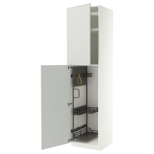 METOD high cabinet with cleaning interior, white/Aspudden light grey, 60x60x240 cm