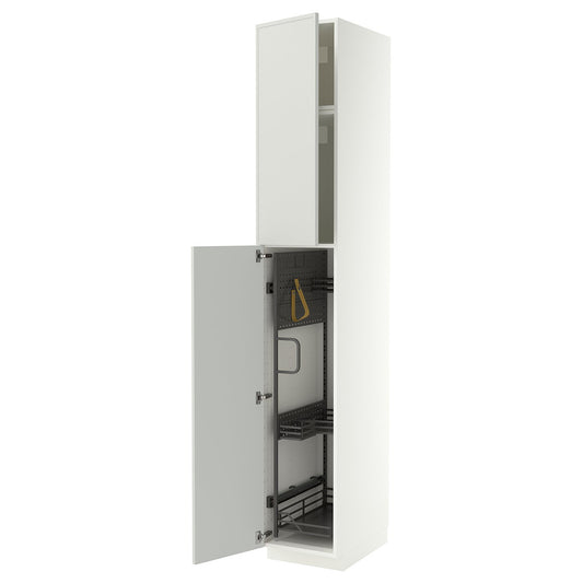 METOD high cabinet with cleaning interior, white/Aspudden light grey, 40x60x240 cm