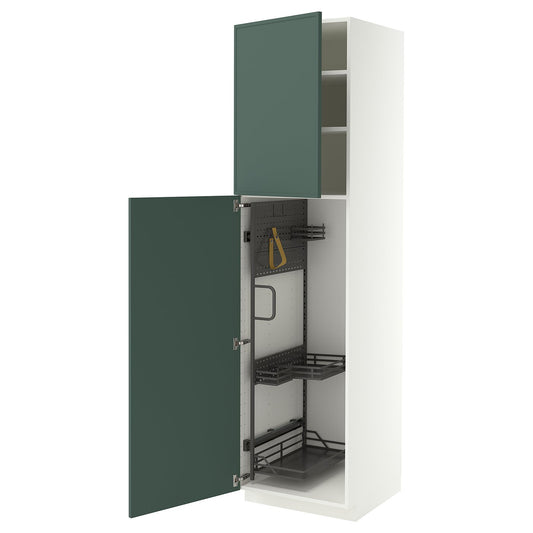 METOD high cabinet with cleaning interior, white/Aspudden dark grey-green, 60x60x220 cm