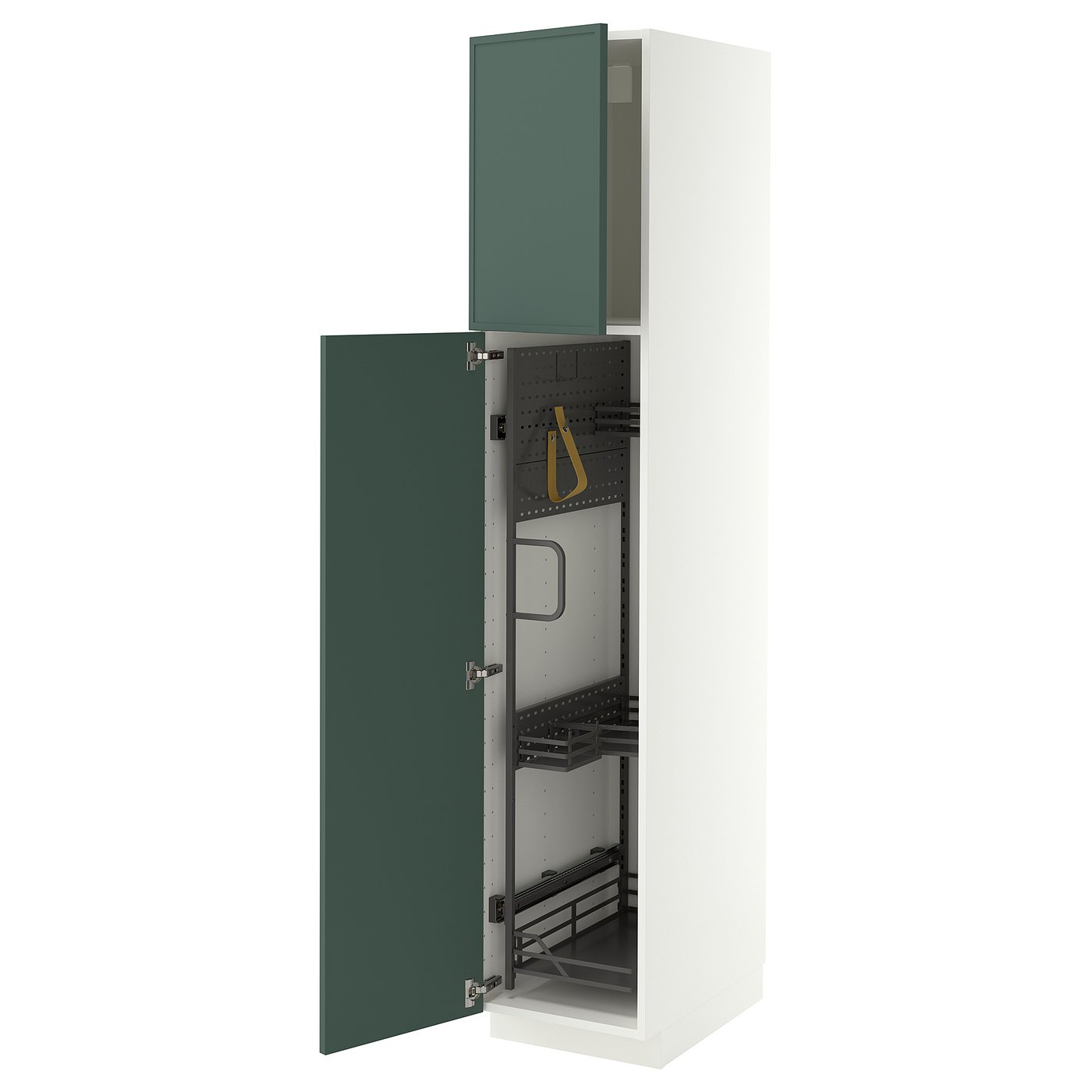 METOD high cabinet with cleaning interior, white/Aspudden dark grey-green, 40x60x200 cm