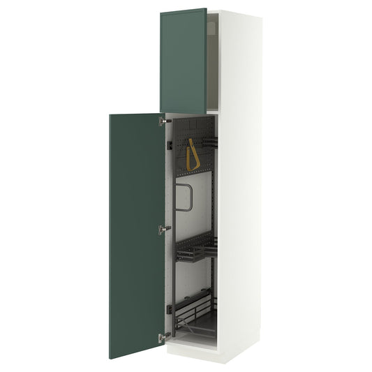 METOD high cabinet with cleaning interior, white/Aspudden dark grey-green, 40x60x200 cm