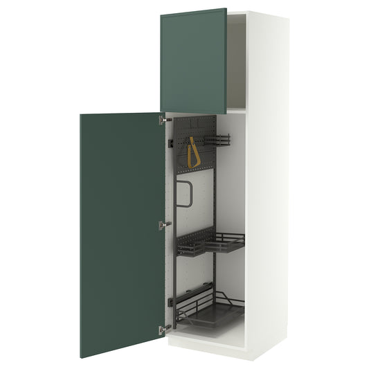 METOD high cabinet with cleaning interior, white/Aspudden dark grey-green, 60.0x200.0x60.0 cm