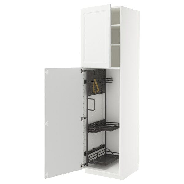 Ikea METOD - Tall cabinet with cleaning accessories, white/Axstad white matt,60x60x220 cm