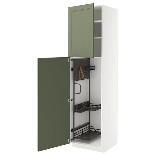 Ikea METOD - Tall cabinet with cleaning accessories, white/Axstad gray-green,60x60x220 cm