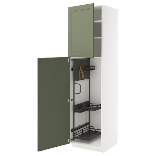 METOD high cabinet with cleaning interior, white/Axstad grey-green, 60x60x220 cm