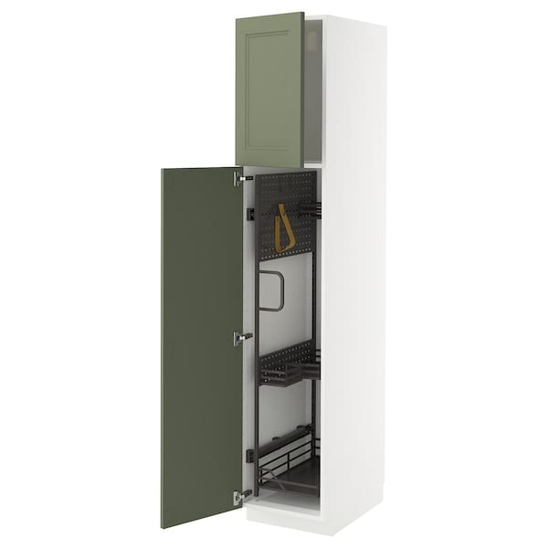 Ikea METOD - Tall cabinet with cleaning accessories, white/Axstad gray-green,40x60x200 cm