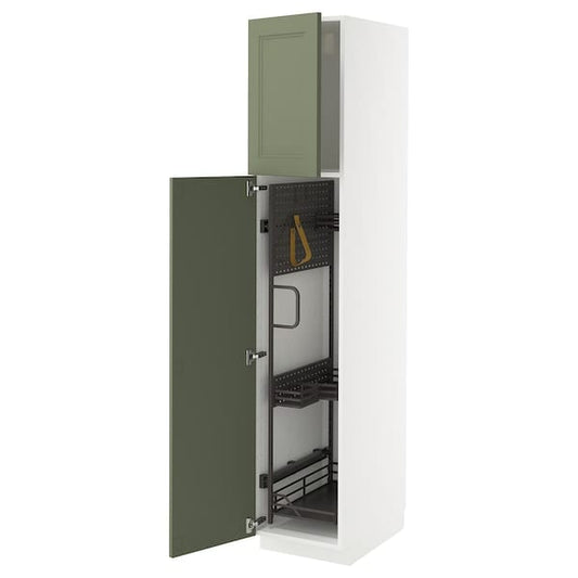 Ikea METOD - Tall cabinet with cleaning accessories, white/Axstad gray-green,40x60x200 cm