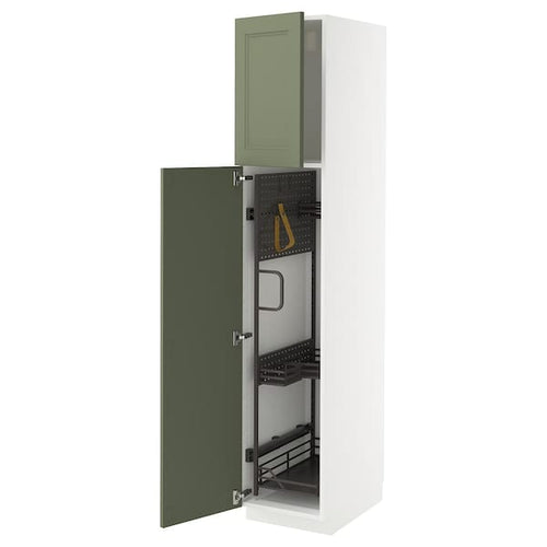 METOD high cabinet with cleaning interior, white/Axstad grey-green, 40x60x200 cm