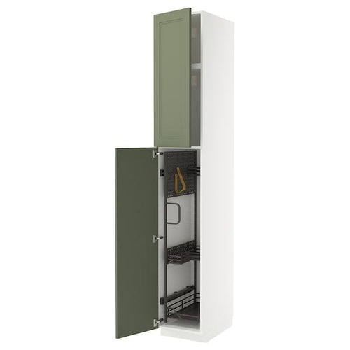 METOD high cabinet with cleaning interior, white/Axstad grey-green, 40x60x240 cm
