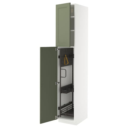 Ikea METOD - Tall cabinet with cleaning accessories, white/Axstad gray-green,40x60x220 cm