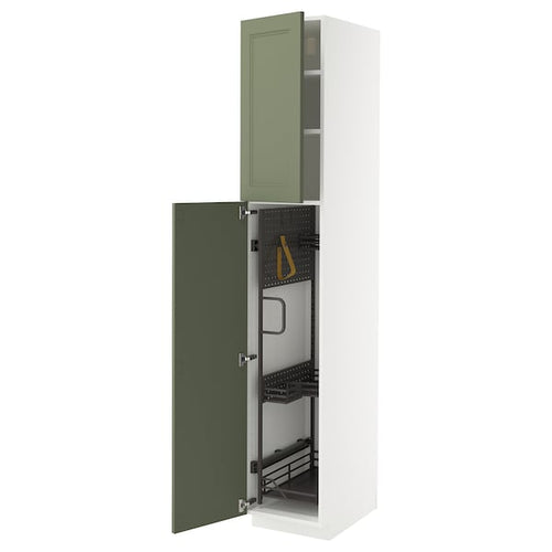 METOD high cabinet with cleaning interior, white/Axstad grey-green, 40x60x220 cm