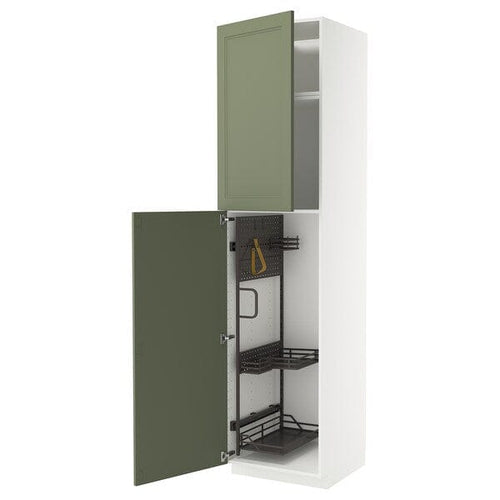 METOD high cabinet with cleaning interior, white/Axstad grey-green, 60x60x240 cm