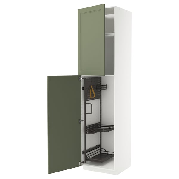 METOD - METOD High cabinet with cleaning interior, white/Axstad grey-green, 60x60x240 cm