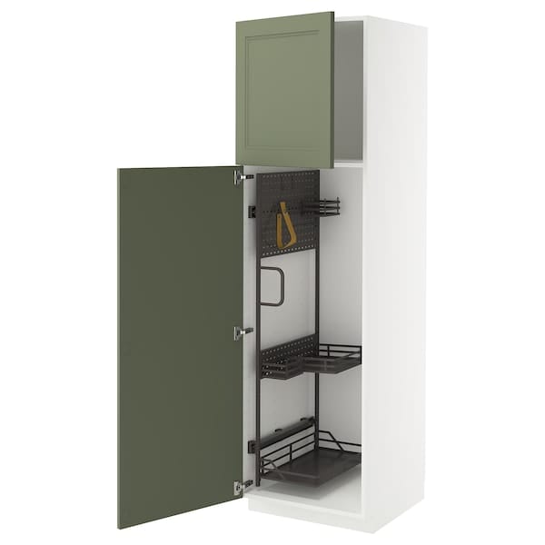 Ikea METOD - Tall cabinet with cleaning accessories, white/Axstad gray-green,60x60x200 cm