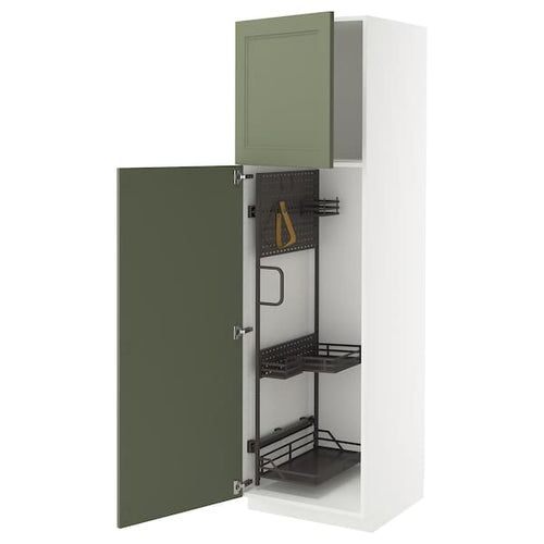 METOD high cabinet with cleaning interior, white/Axstad grey-green, 60x60x200 cm
