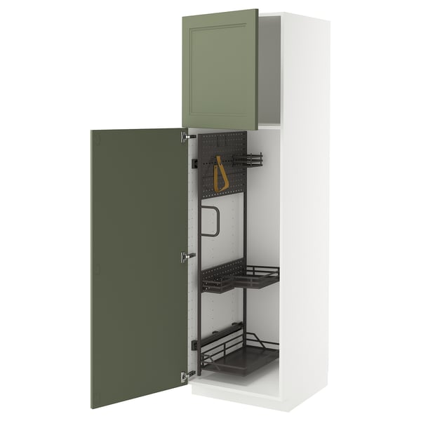 METOD - METOD High cabinet with cleaning interior, white/Axstad grey-green, 60x60x200 cm