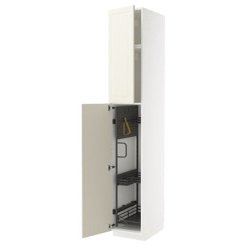 METOD high cabinet with cleaning interior, white/Bodbyn off-white, 40x60x240 cm