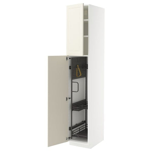 METOD high cabinet with cleaning interior, white/Bodbyn off-white, 40x60x220 cm