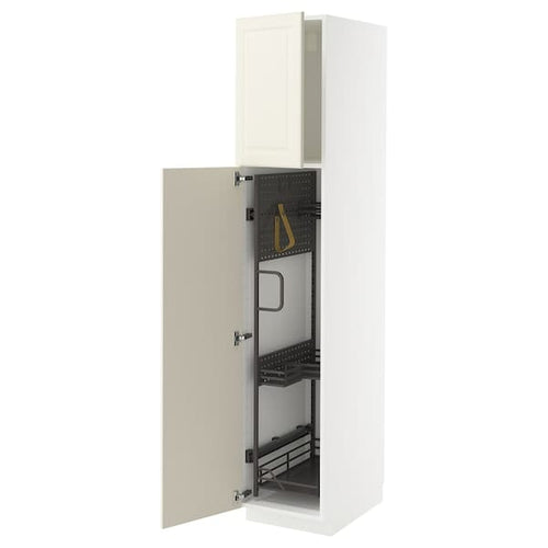 METOD high cabinet with cleaning interior, white/Bodbyn off-white, 40x60x200 cm