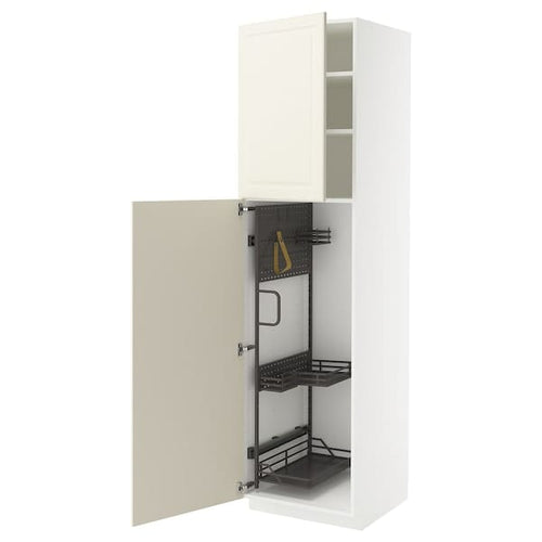 METOD high cabinet with cleaning interior, white/Bodbyn off-white, 60x60x220 cm