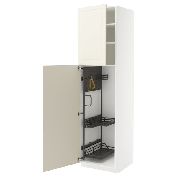 METOD - METOD High cabinet with cleaning interior, white/Bodbyn off-white, 60x60x220 cm